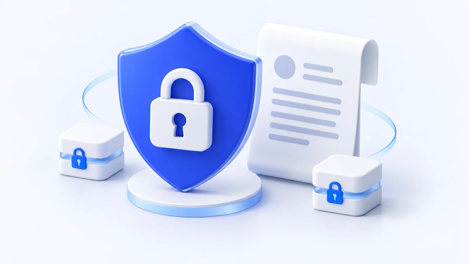 Schutzschild und Schloss für Datenschutz und geschützte Informationen