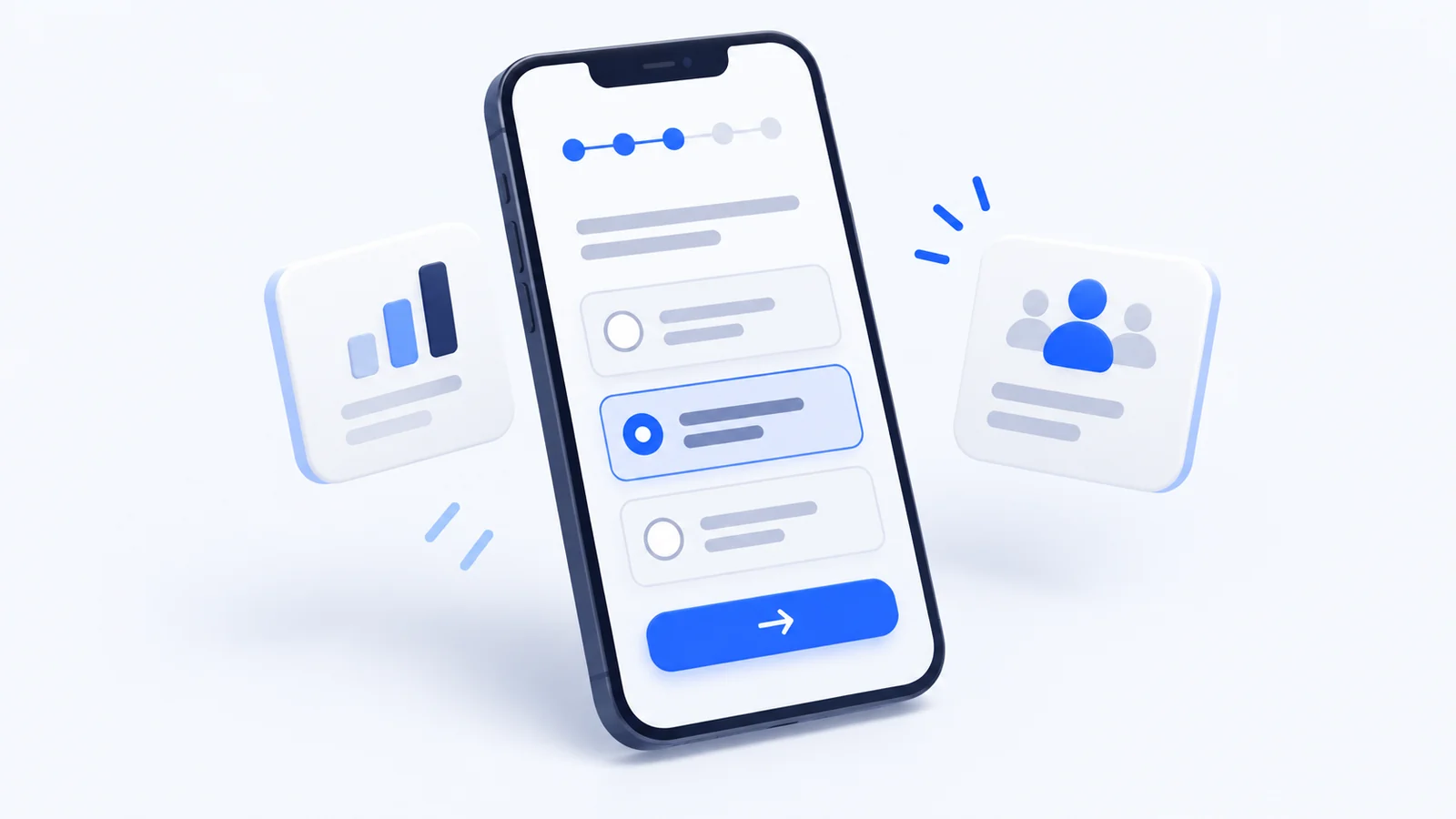 Mobile Umfrage mit Antwortoptionen und Fortschrittsanzeige